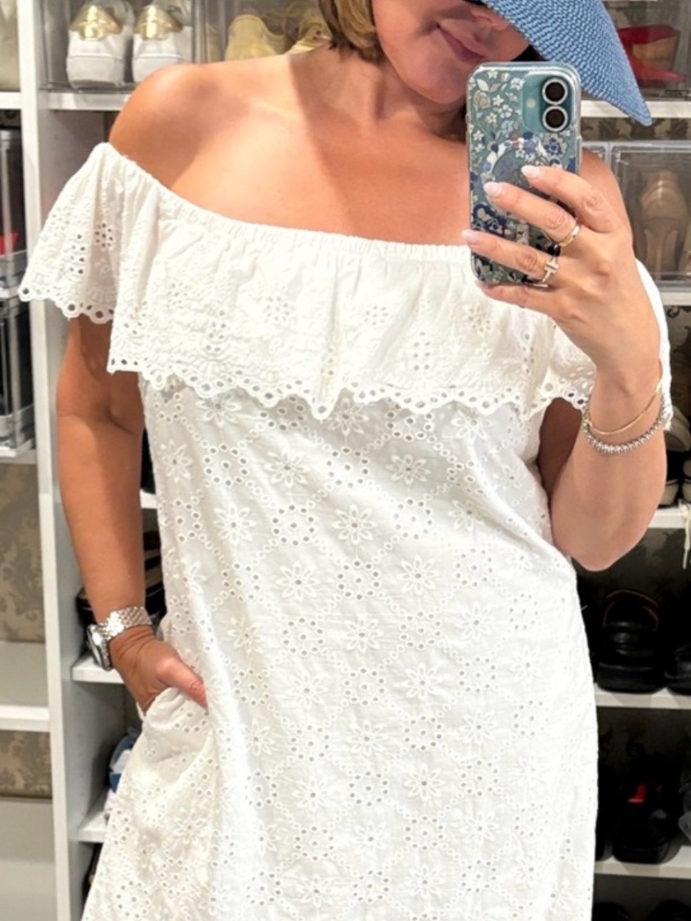Tommy Bahama White Off-Shoulder Eyelet Sundress